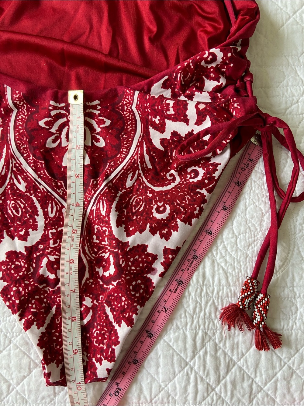 Agua Bendita Lara Bandana Print One-Piece Swimsuit with Side Lace-Up Red White M - Picture 11 of 15
